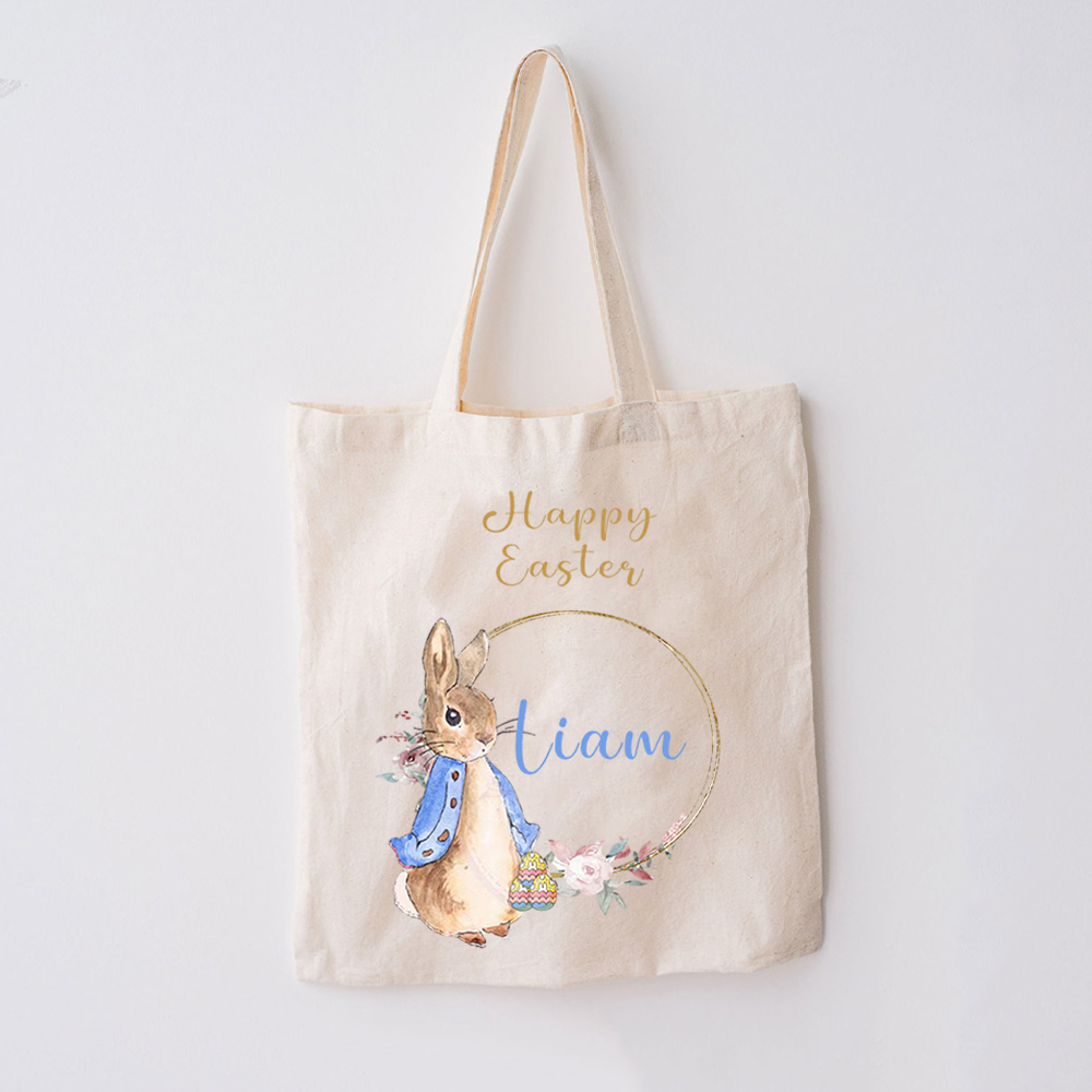 Personalized Name Happy Easter Bunny Tote Bag