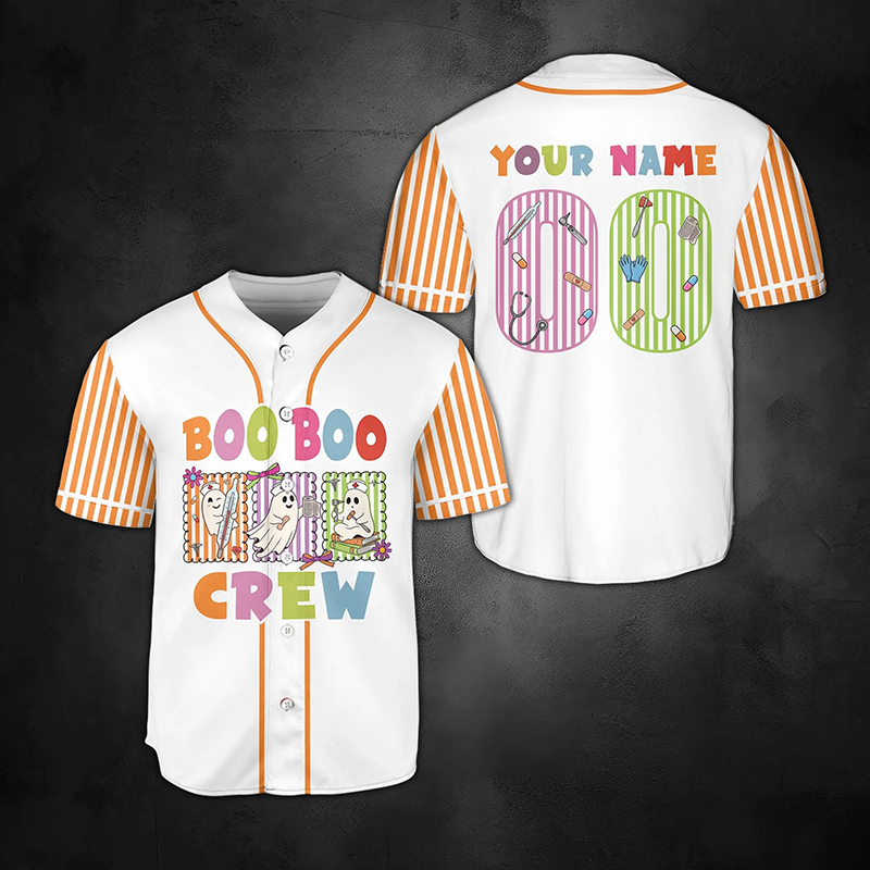 Personalized Boo Boo Crew Halloween Nurse Ghost Medical Baseball Jersey
