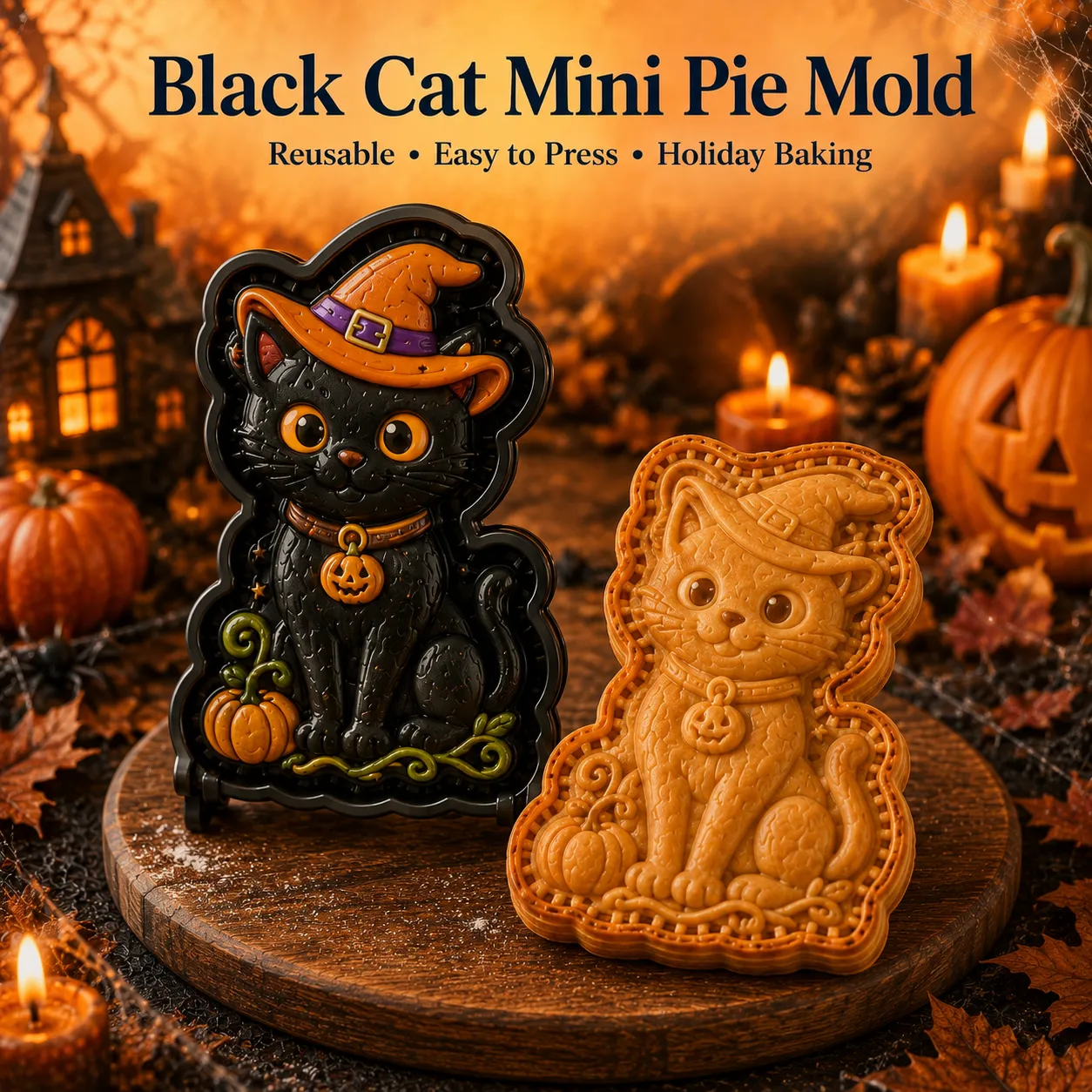 ⏳Only Today 49% OFF – Buy 3 Get 1 FREE（4 PCS）🎃 Halloween Mini Pie Mold Collection | Reusable Embossed Molds for Shaping Detailed Pumpkin, Ghost, Reindeer, Tree & Holiday Pies 🥧✨