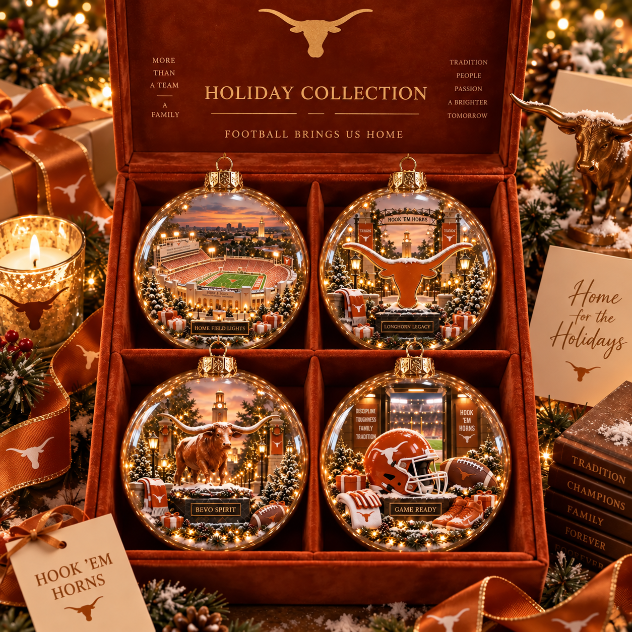 🏈🎄 Hook ’Em – Light-Up College Football Heritage Christmas Ornament