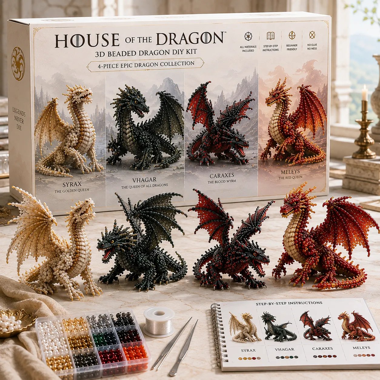 3D Beaded Creature DIY Kit Collection 🐉 Pick Your 4-Piece Set