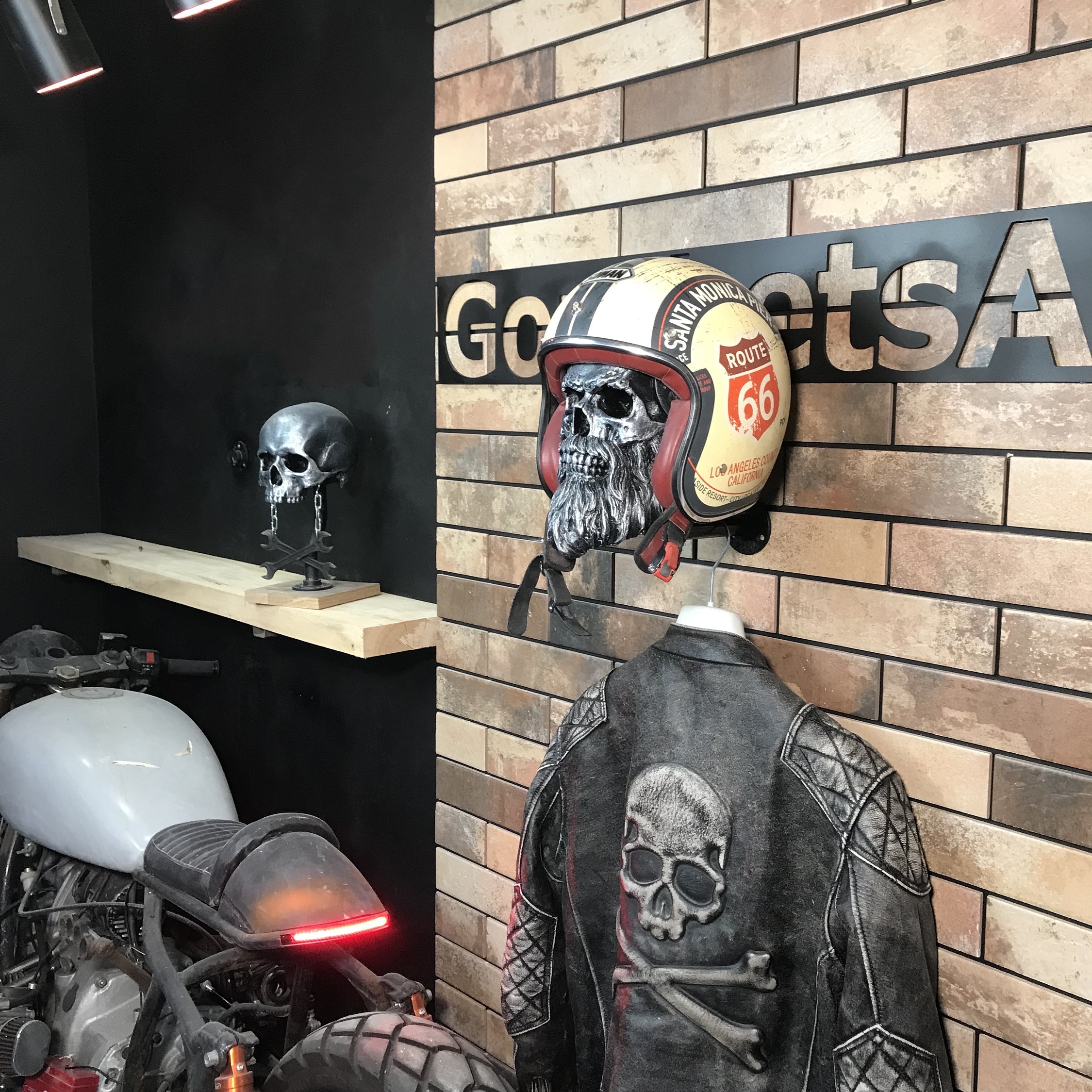Wall Mounted Motorcycle Skull Helmet Rack