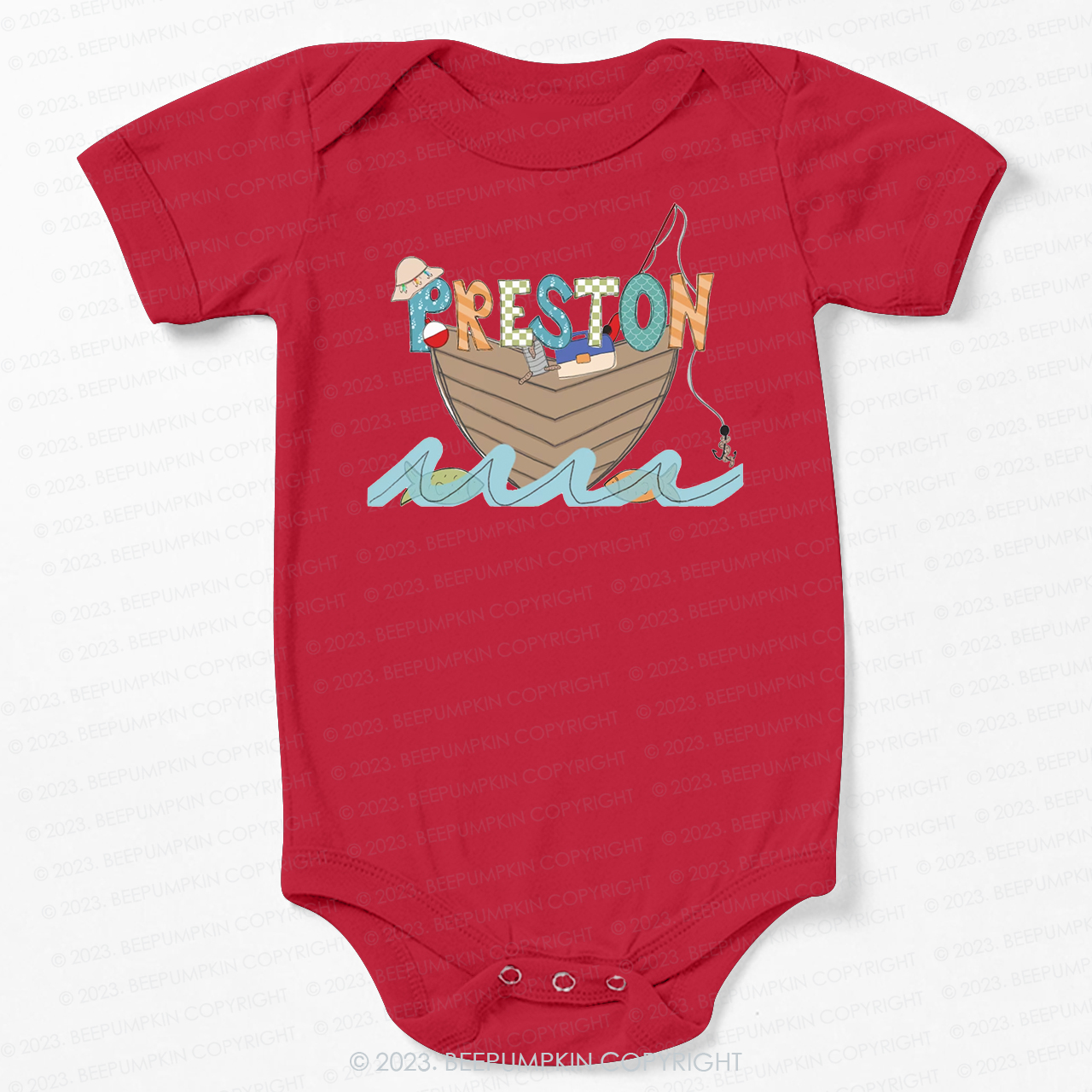 Boat Flowing Water Fishing Bodysuit For Baby
