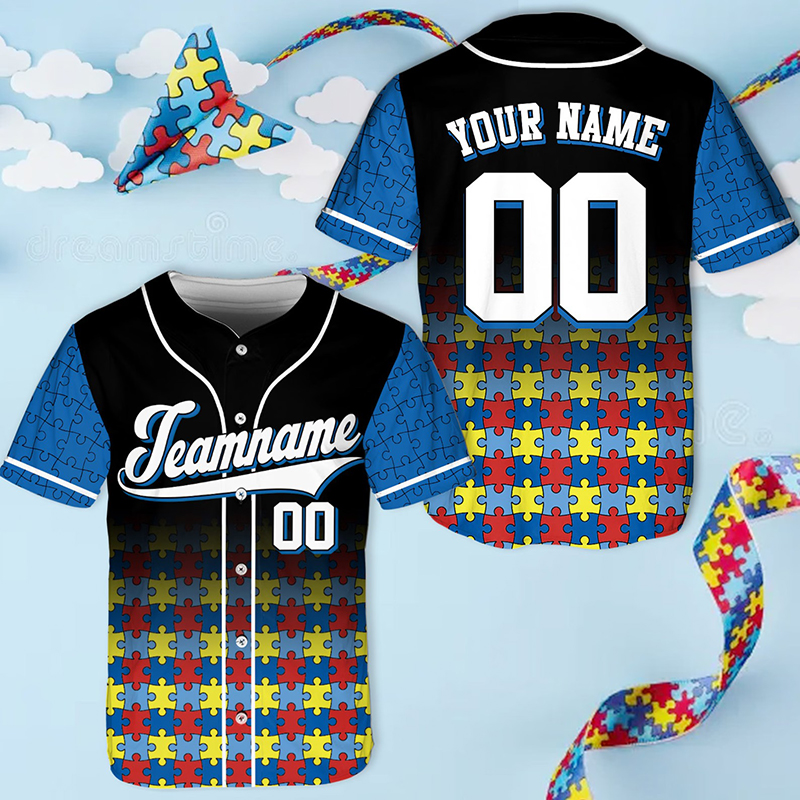 Personalized Puzzle Autism Awareness Teacher Baseball Jersey