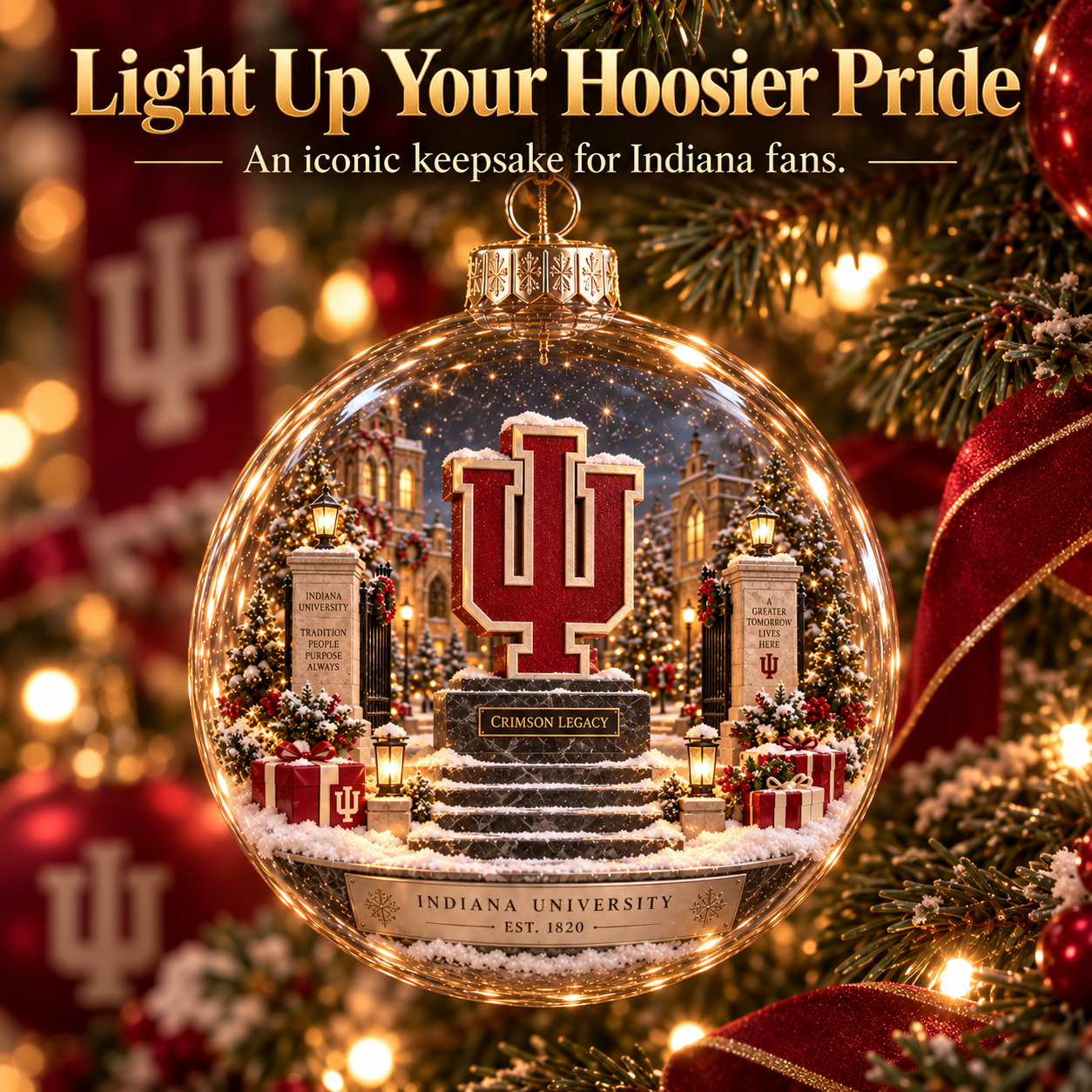 🎄 Go Hoosiers — Light-Up College Football Diorama Ornament