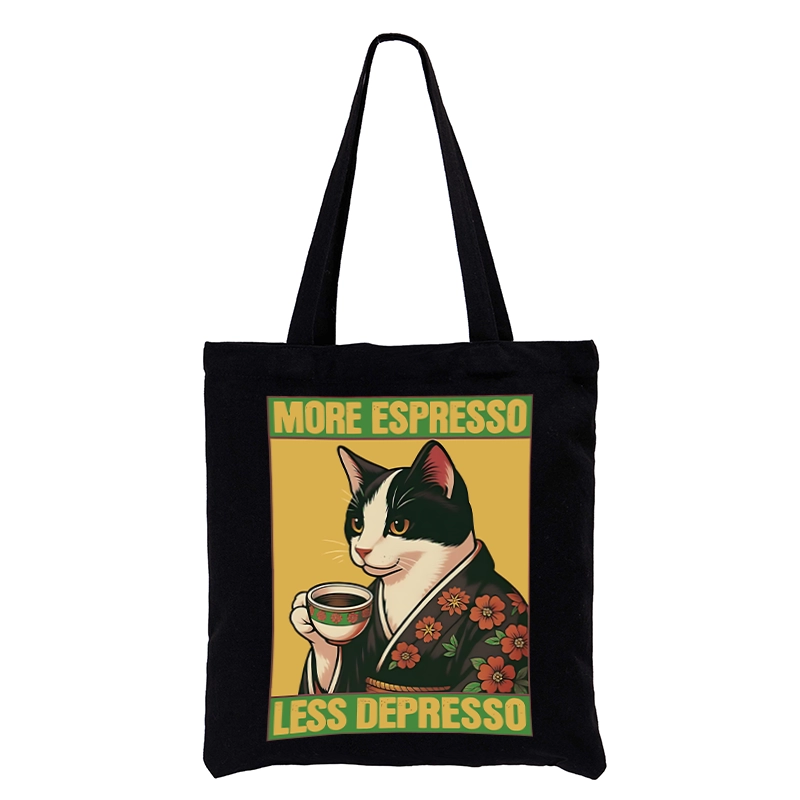 Tokyo-Tiger Tuxedo Cat Drinking Coffee Tote Bag