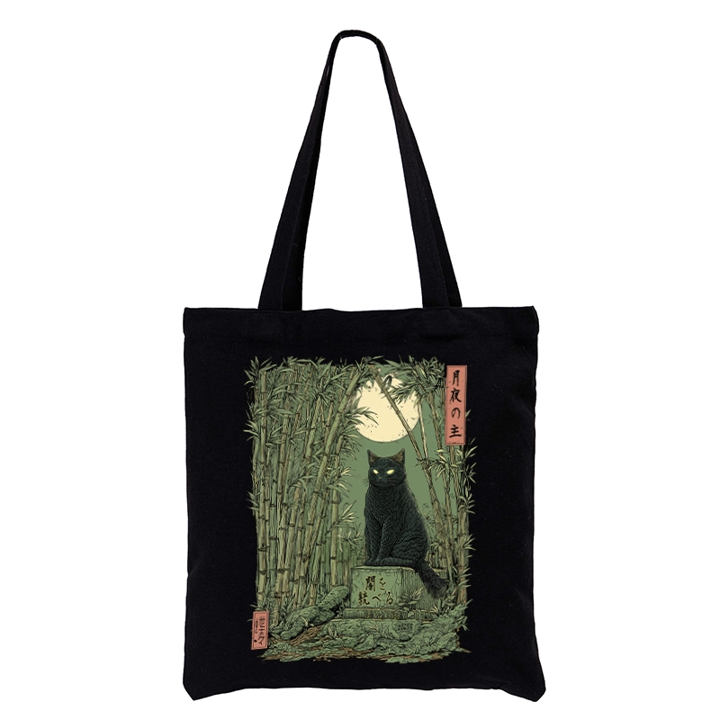 Tokyo-Tiger Black Cat In The Bamboo Forest Tote Bag