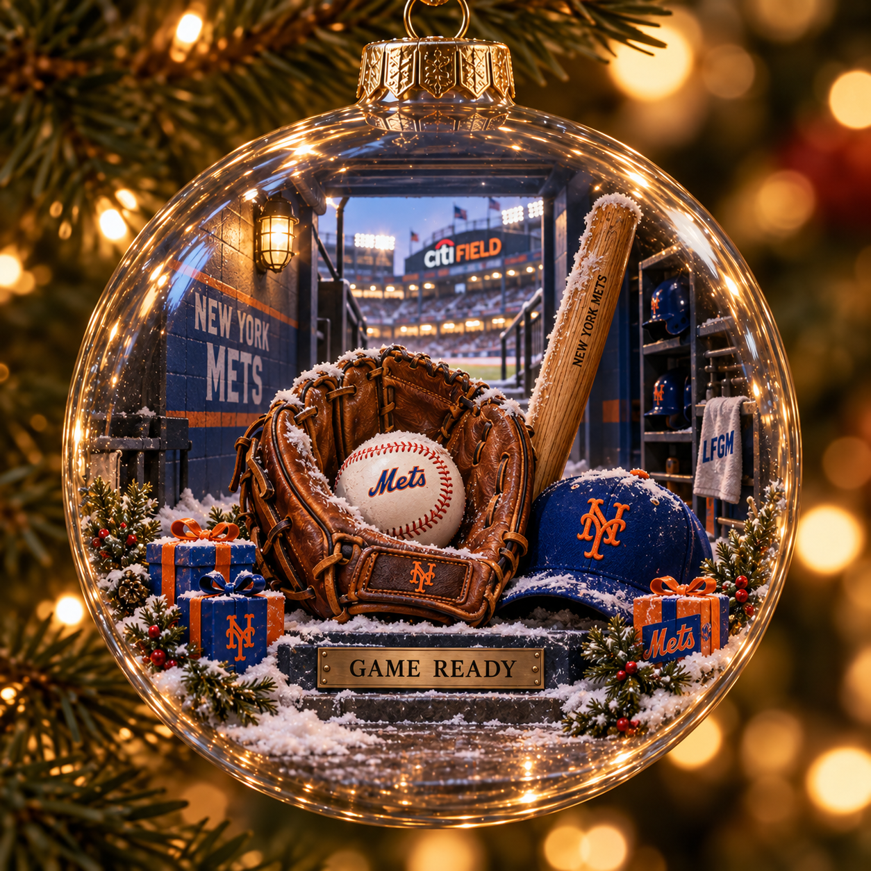 🧡💙 Baseball Brings Us Together — Light-Up Baseball Diorama Ornament