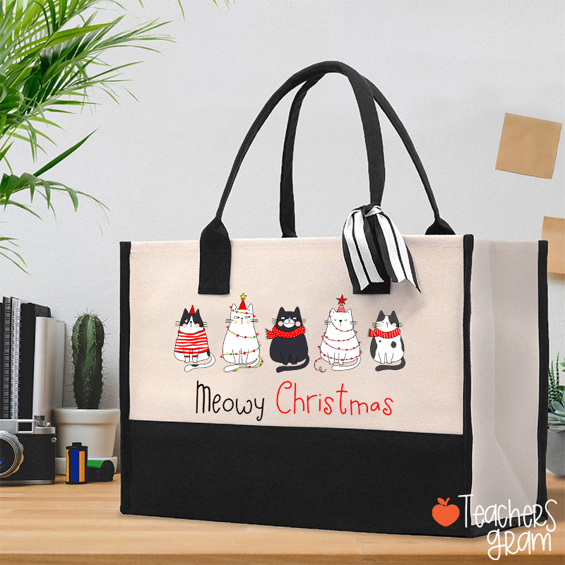 Meowy Christmas Teacher Cotton Tote Bag