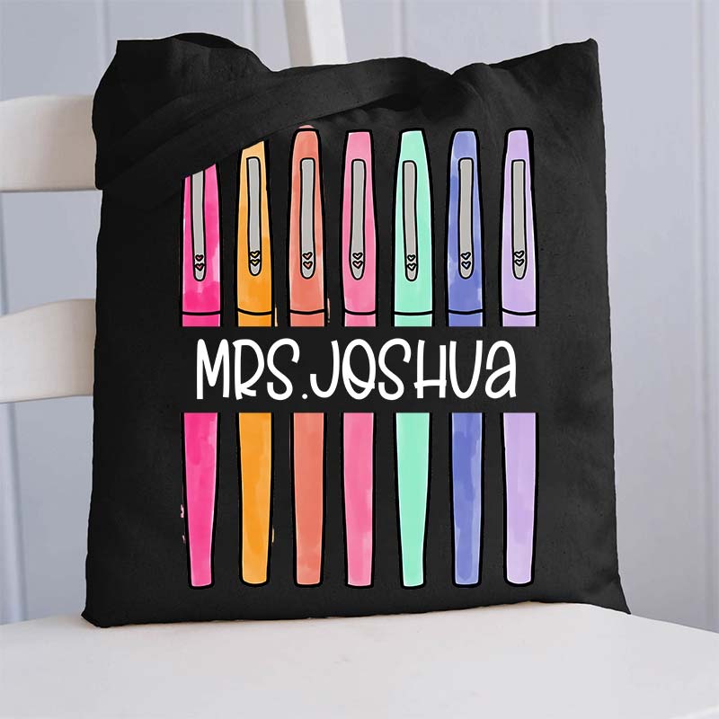 Personalized Colored Pens Teacher Name Tote Bag