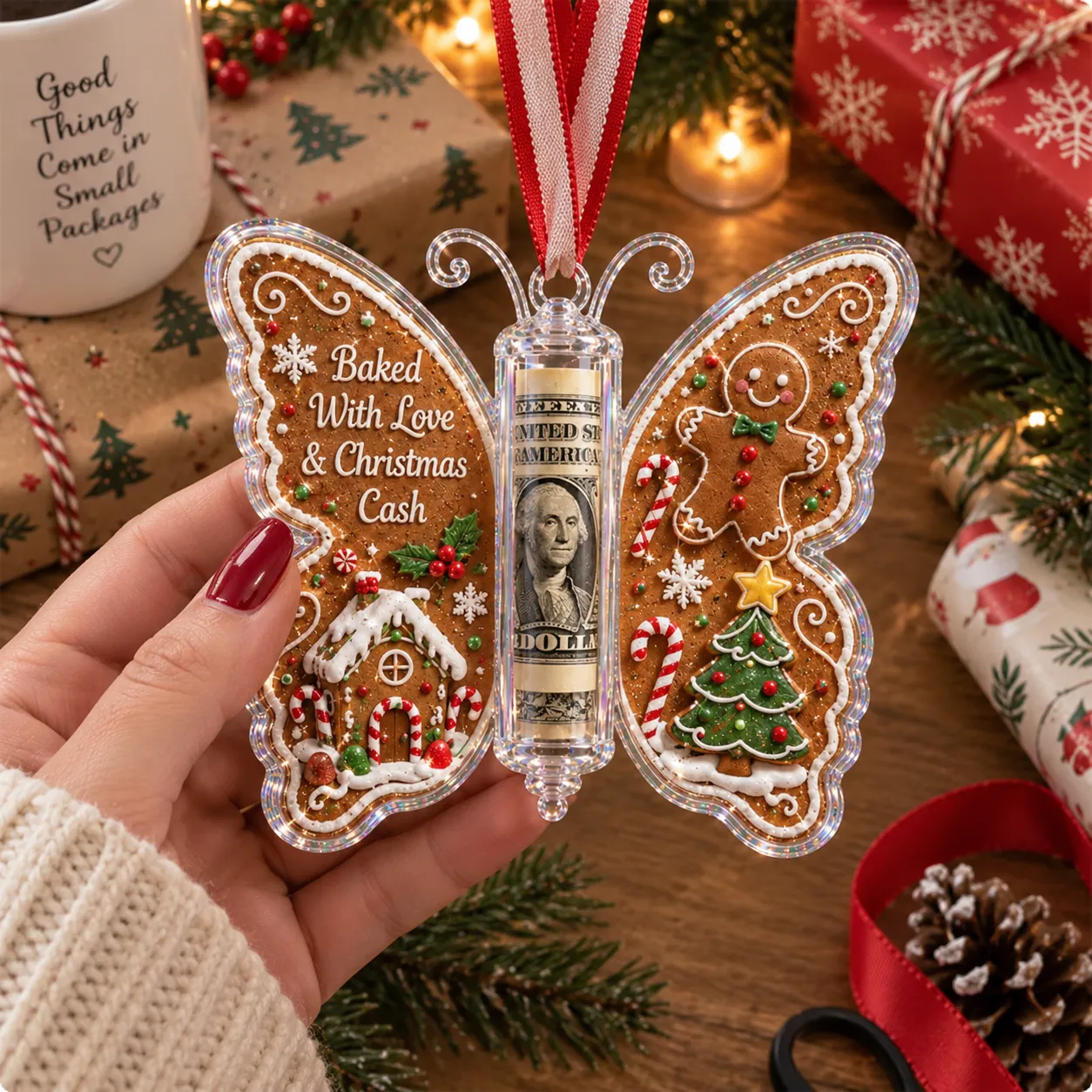 🦋💵 3D Embossed Butterfly Christmas Cash Gift Ornament – Holiday Money Holder Keepsake 🎄✨