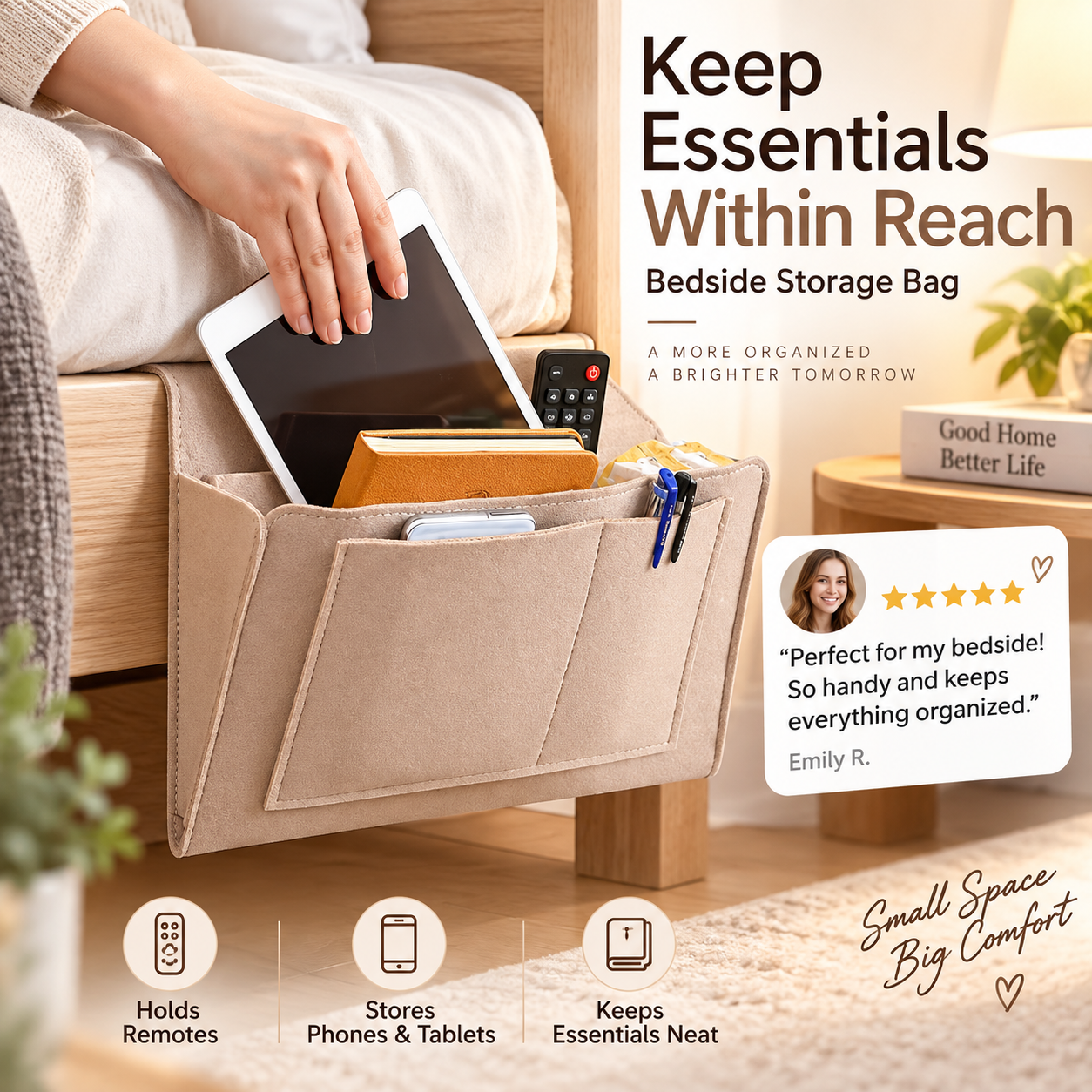 Last Day Sale — Up to 70% OFF | Bedside Hanging Organizer – Keep Essentials Within Reach