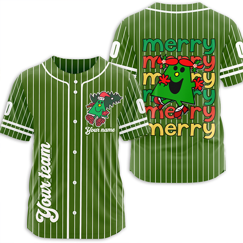 Personalized Name Green Miss Merry Christmas Teacher Baseball Jersey