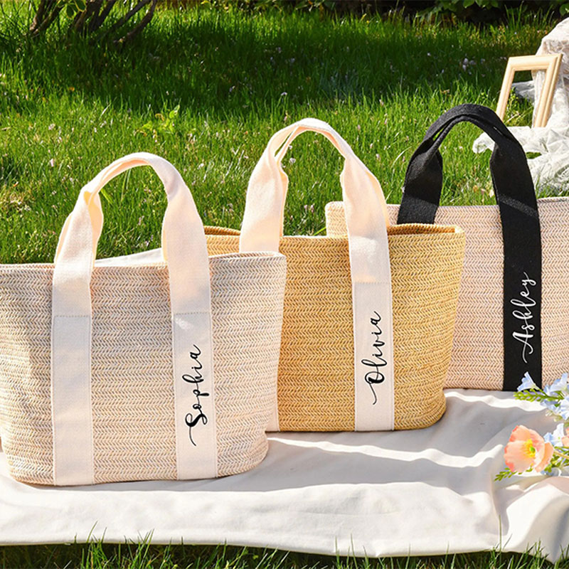 Personalized Bohemian Style Straw Beach Tote Bag