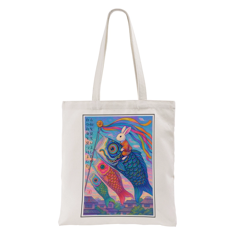 Tokyo-Tiger Ukiyoe Rabbit Ride Carp Streamer Poster Tote Bag