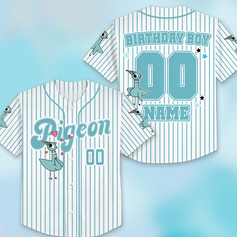 Personalized Pigeon Birthday Girl Or Boy Class Baseball Jersey