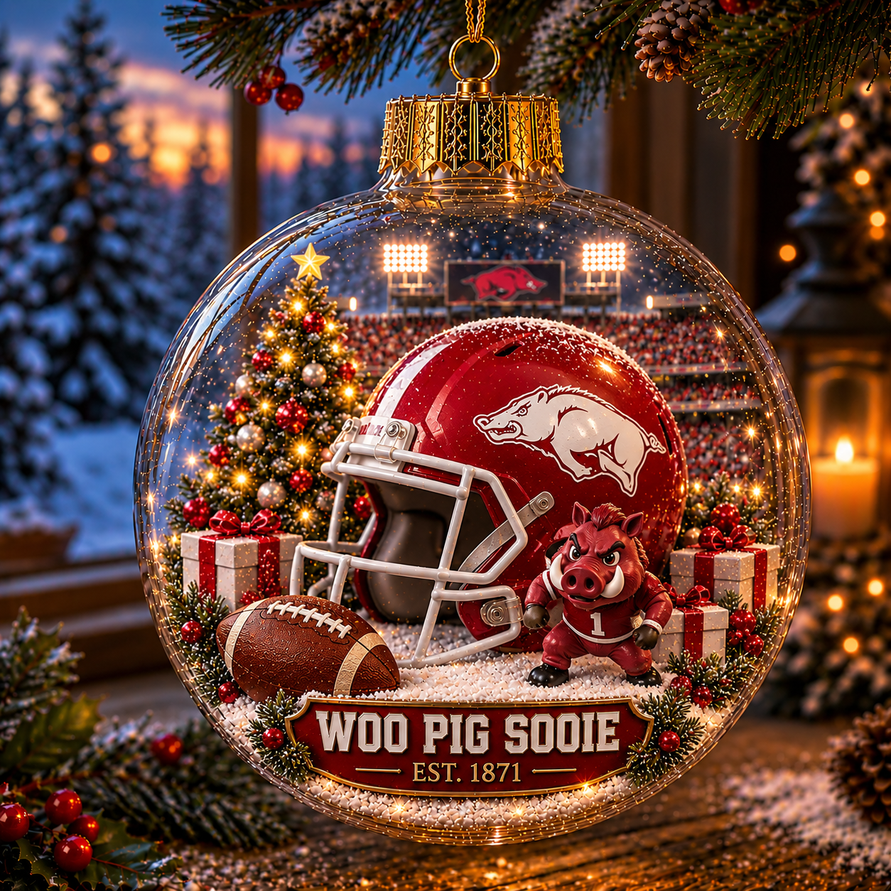 🏈🎄 Light-Up College Football Christmas Ornament