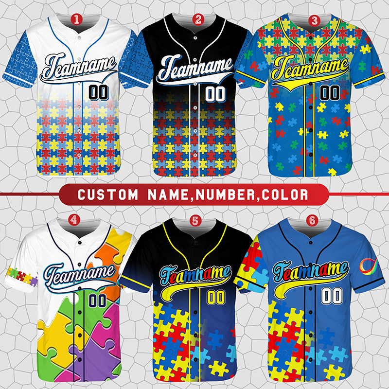 Personalized Puzzle Autism Awareness Teacher Baseball Jersey
