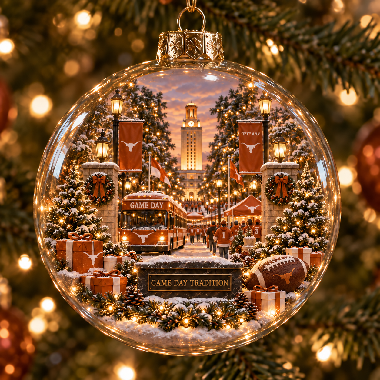 🏈🎄 Hook ’Em – Light-Up College Football Heritage Christmas Ornament