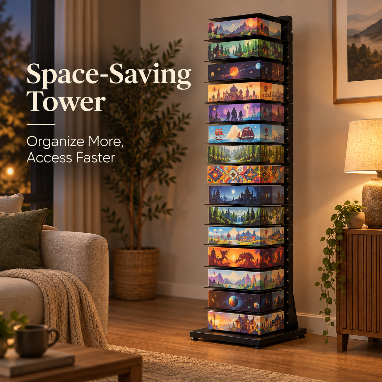 Adjustable Vertical Board Game Storage Tower