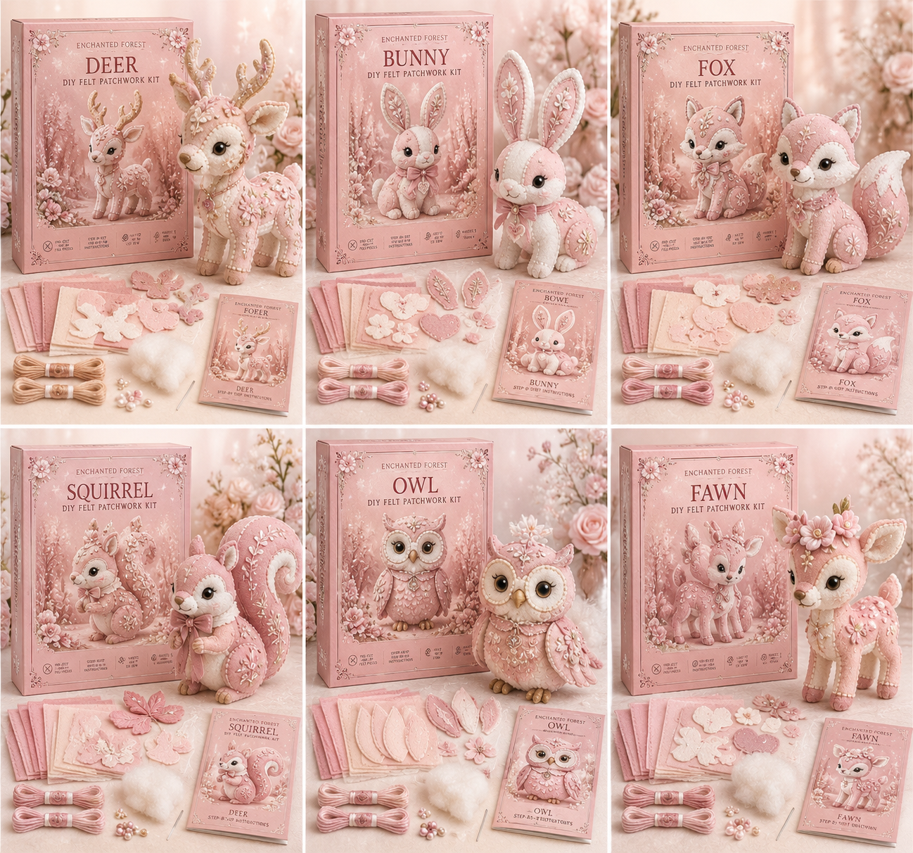 💗Pink Woodland Friends DIY Felt Sewing Kit – Make Your Own Cute Animal