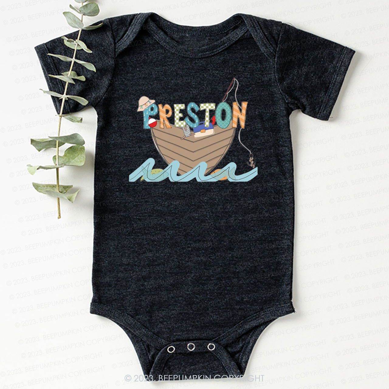 Boat Flowing Water Fishing Bodysuit For Baby