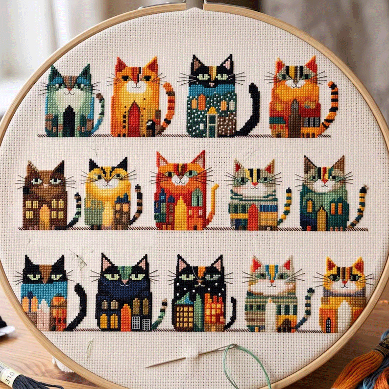 Whimsical Cat Houses Cross Stitch Kit