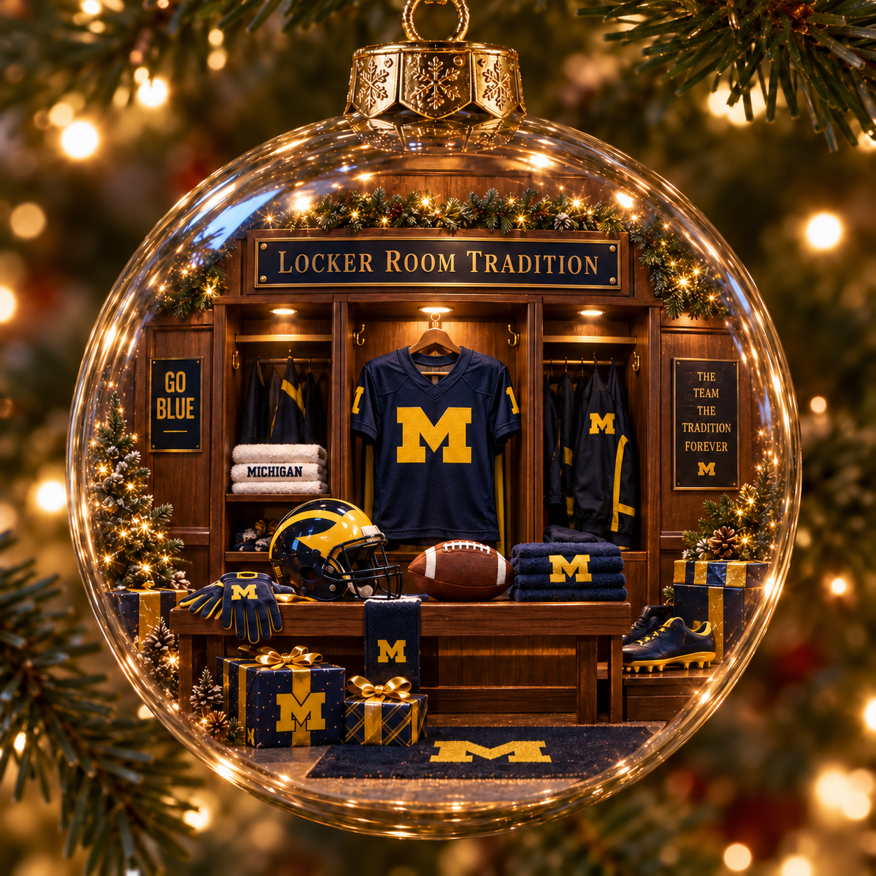🏈🎄 Go Blue – Light-Up College Football Heritage Christmas Ornament