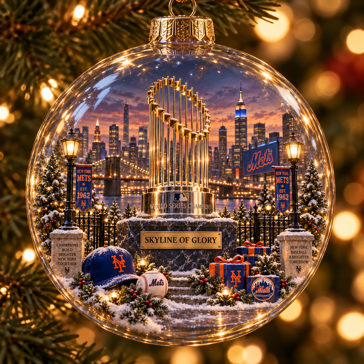 🧡💙 Baseball Brings Us Together — Light-Up Baseball Diorama Ornament