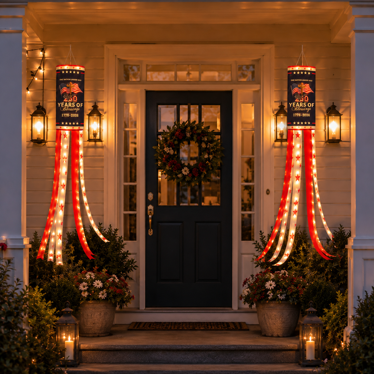 2-Pack Remote-Controlled Light-Up America 250 Patriotic Windsock Decorations
