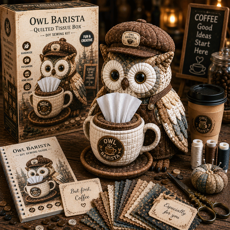 🦉Wise Owl Quilted Tissue Box DIY Sewing Kit