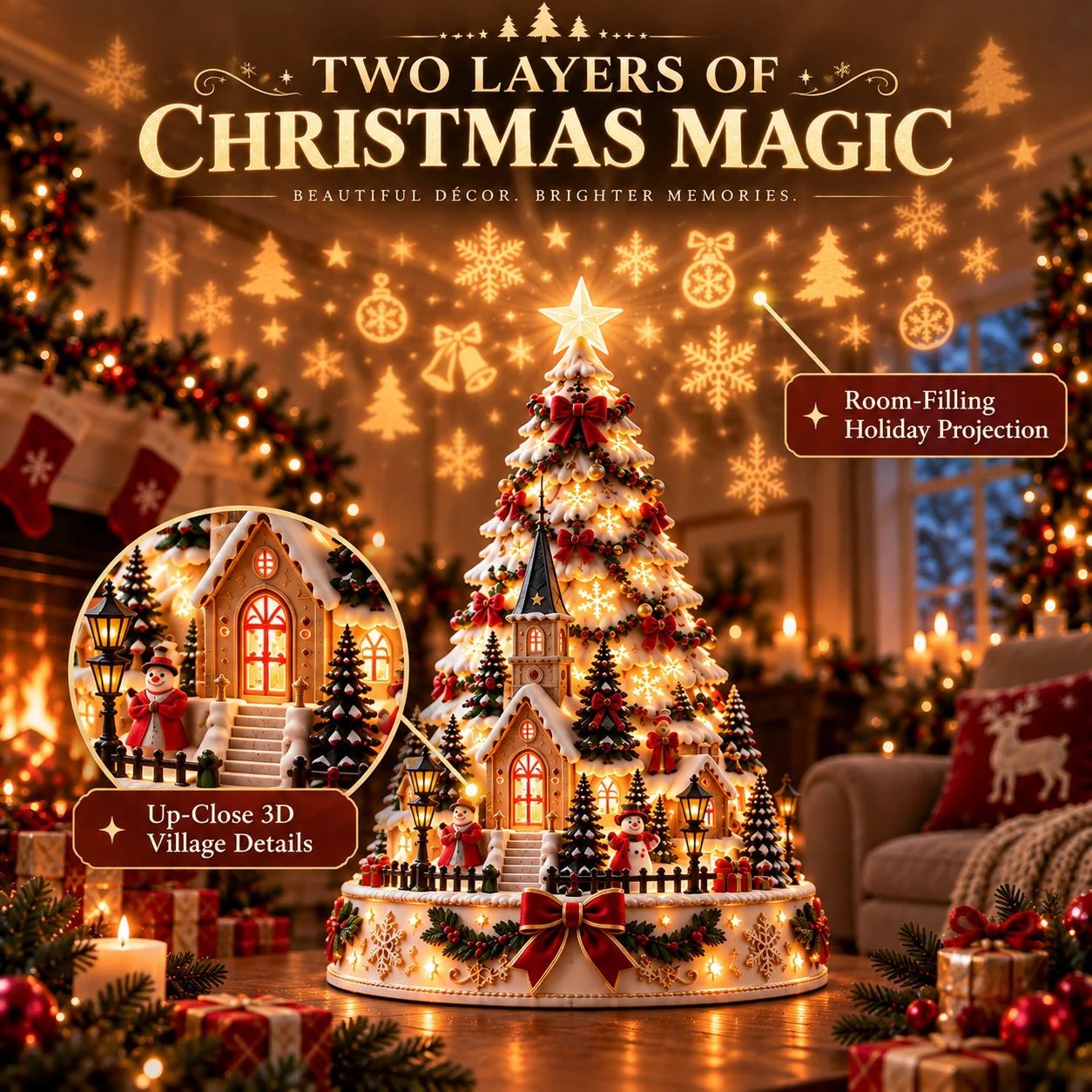 🤩49% OFF🎄Christmas Village Projection Centerpiece – BUY 2 FREE SHIPPING