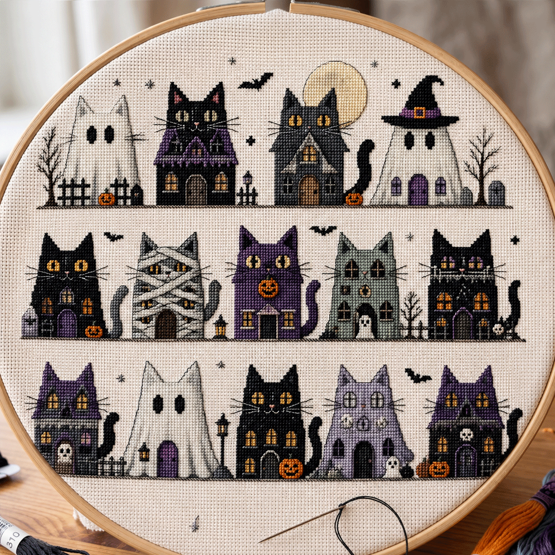Whimsical Cat Houses Cross Stitch Kit