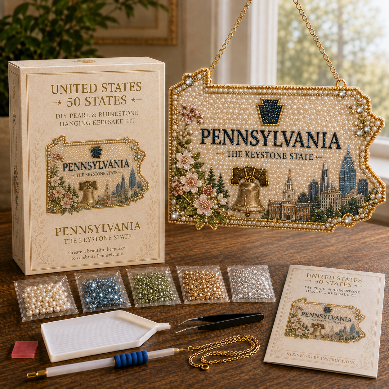 🇺🇸 50 States DIY Pearl & Rhinestone Hanging Keepsake Kit