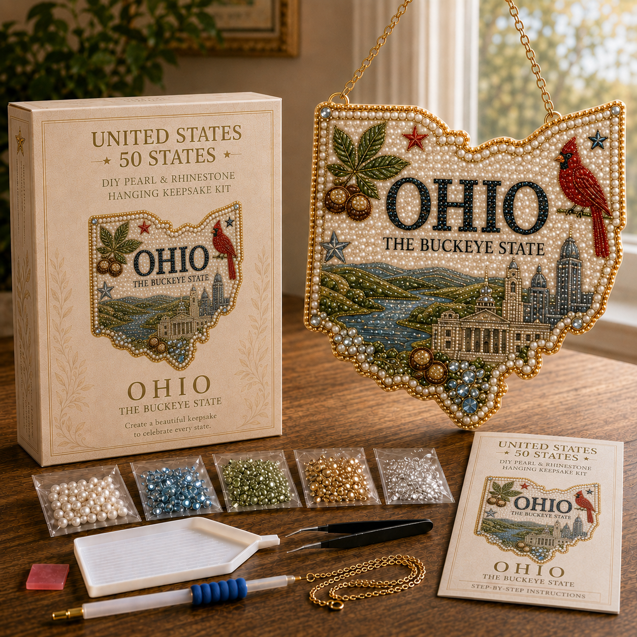 🇺🇸 50 States DIY Pearl & Rhinestone Hanging Keepsake Kit