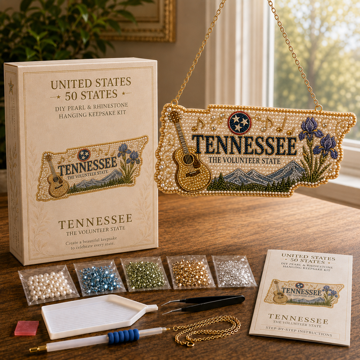 🇺🇸 50 States DIY Pearl & Rhinestone Hanging Keepsake Kit