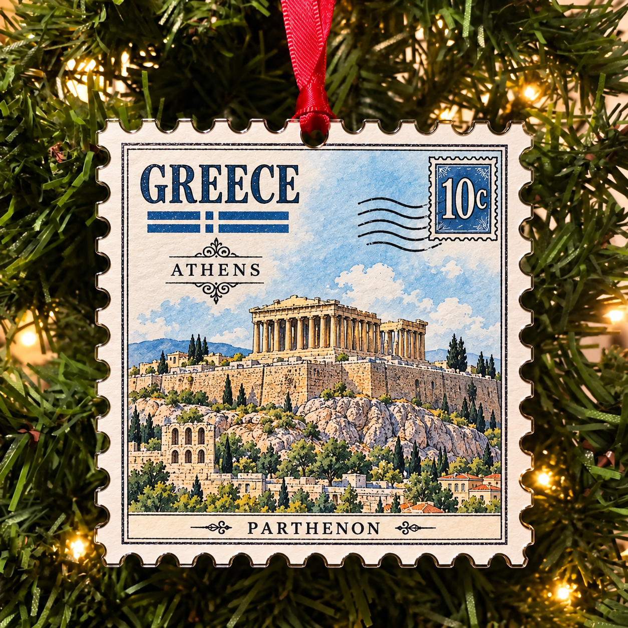 🌍 European Landmarks Stamp Christmas Ornament Collection