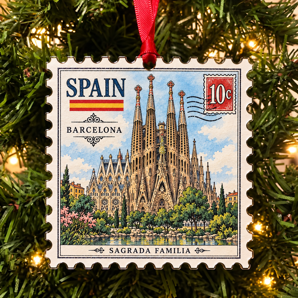 🌍 European Landmarks Stamp Christmas Ornament Collection