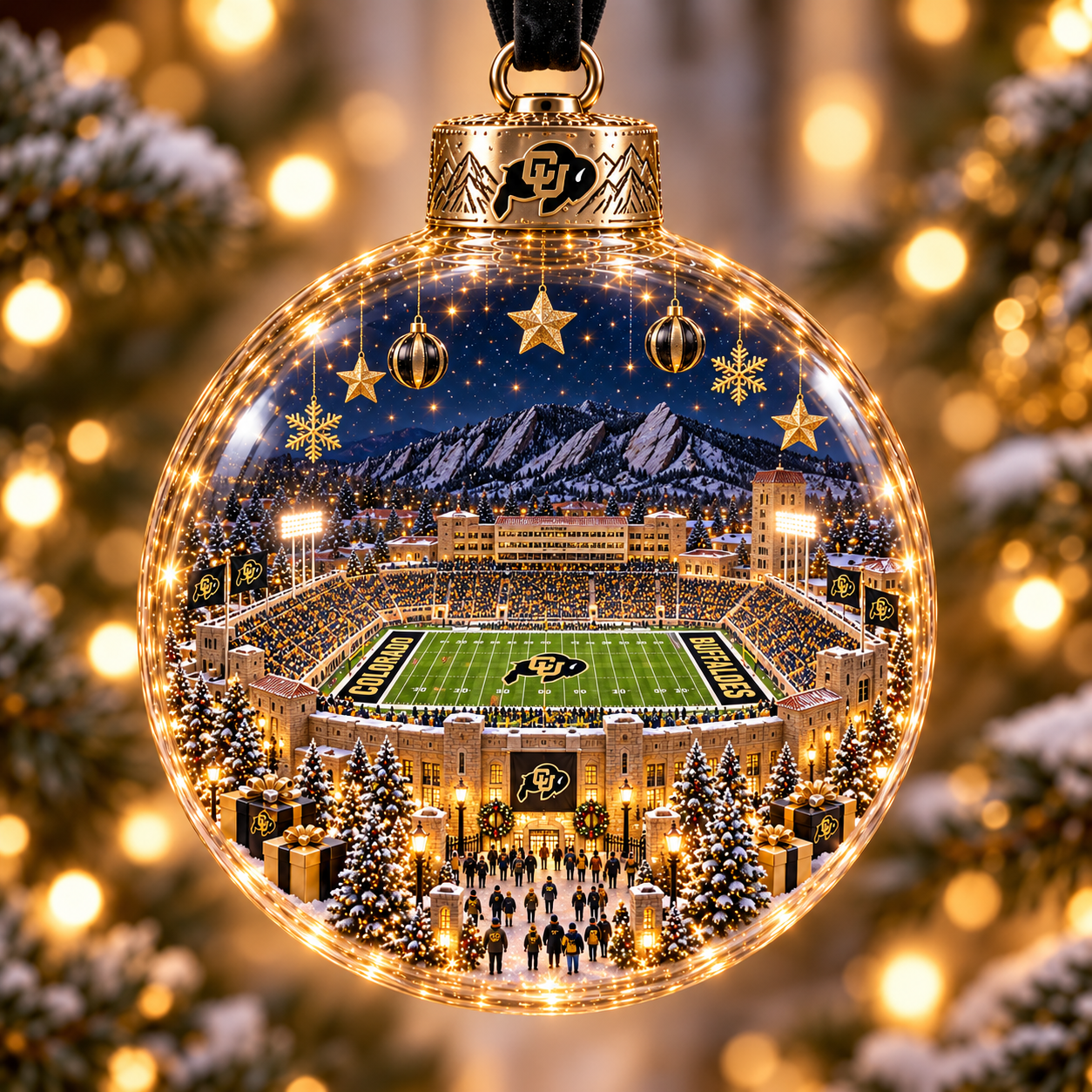 🏈 Game Day Glow – Light-Up Football Stadium Christmas Ornament