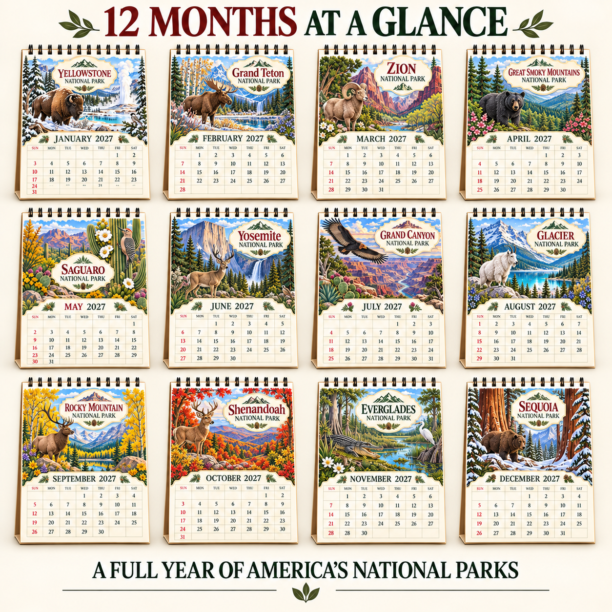 🏞️ 2027 America’s National Parks & Wildlife Wall Calendar