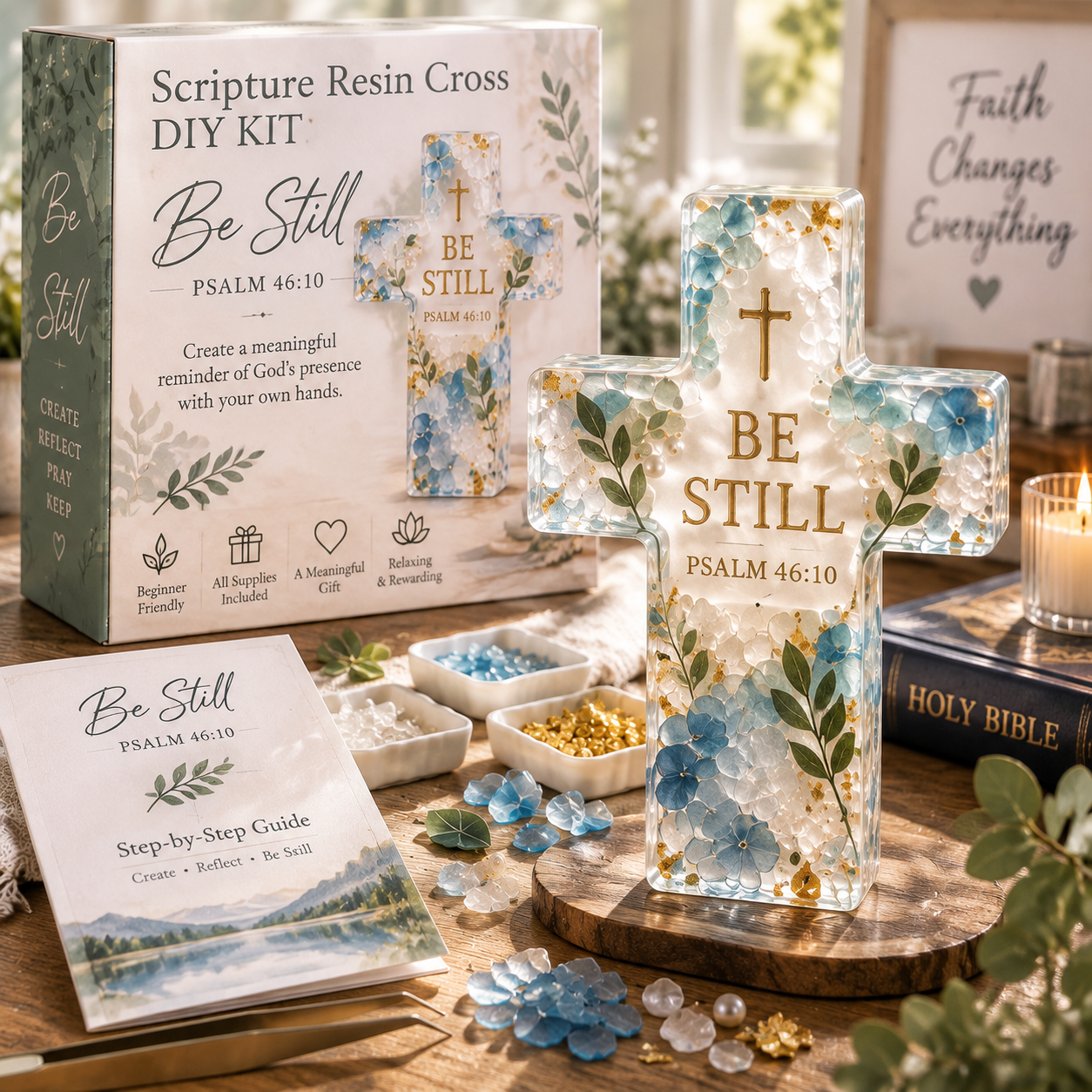 ✝️Psalm 46:10 - Be Still Scripture Resin Cross DIY Kit