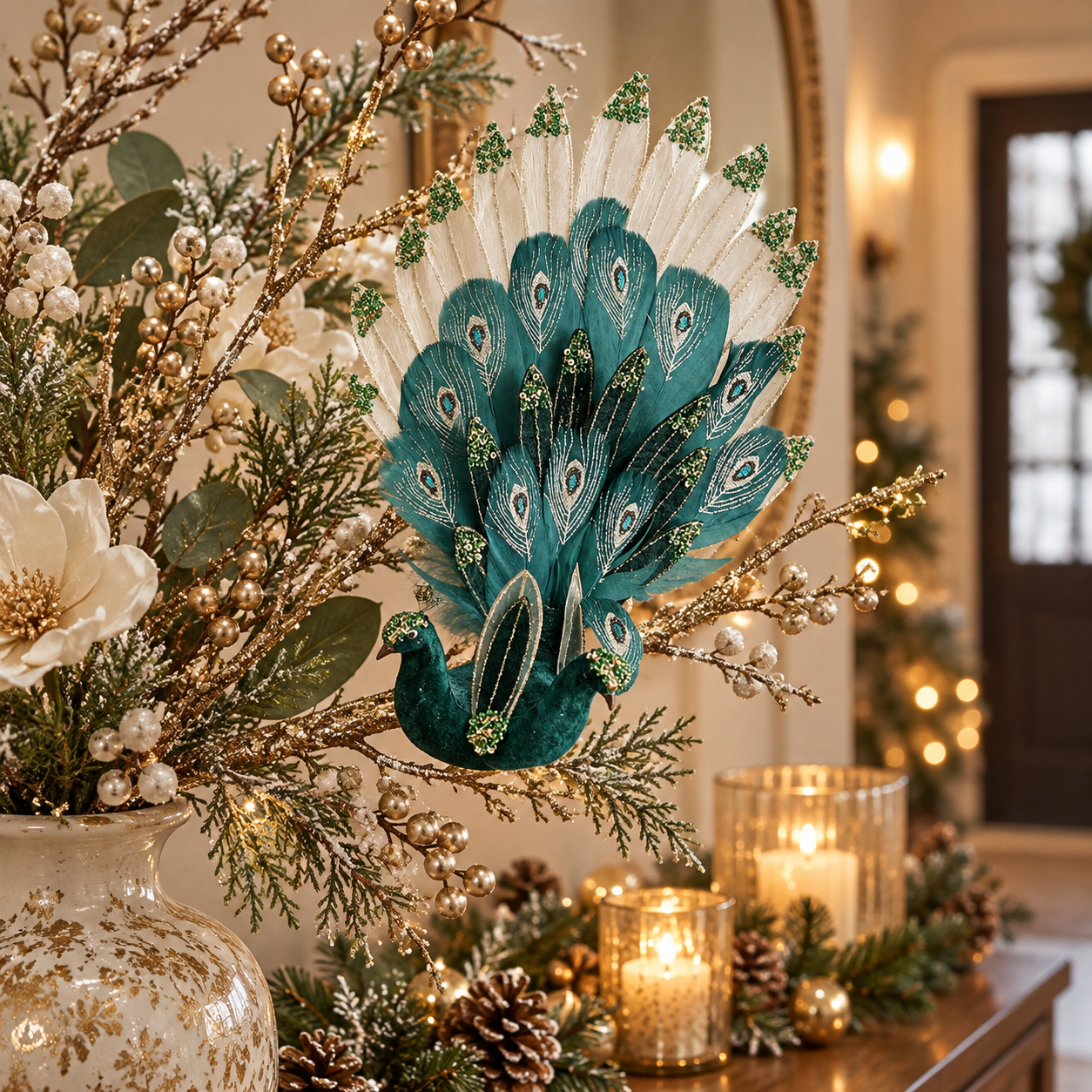 Elegant Peacock Christmas Ornament