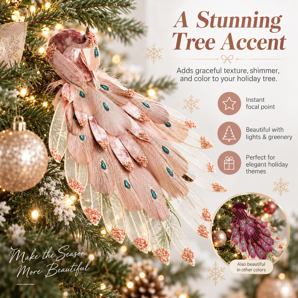 Elegant Peacock Christmas Ornament