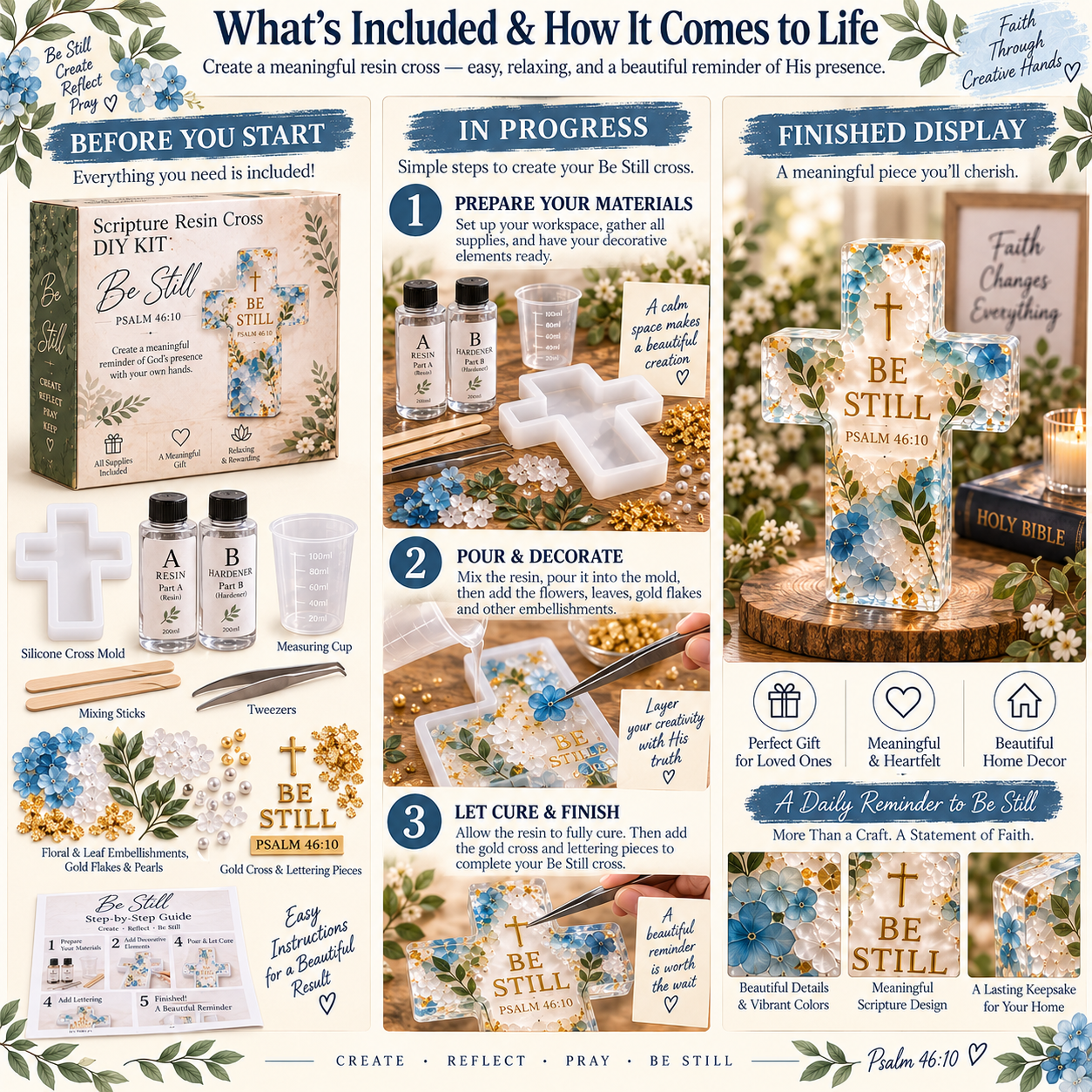 ✝️Psalm 46:10 - Be Still Scripture Resin Cross DIY Kit