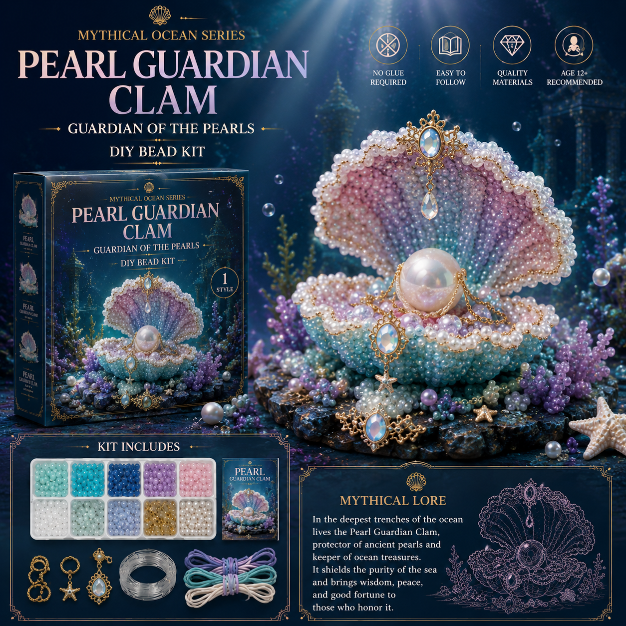 🔥 Last Day — BUY 3 GET 1 FREE 🎉 🌊 Mythical Ocean DIY Bead Kit 🧜✨ — Collect All 12 Magical Creatures 🐙🐬🦀🦄