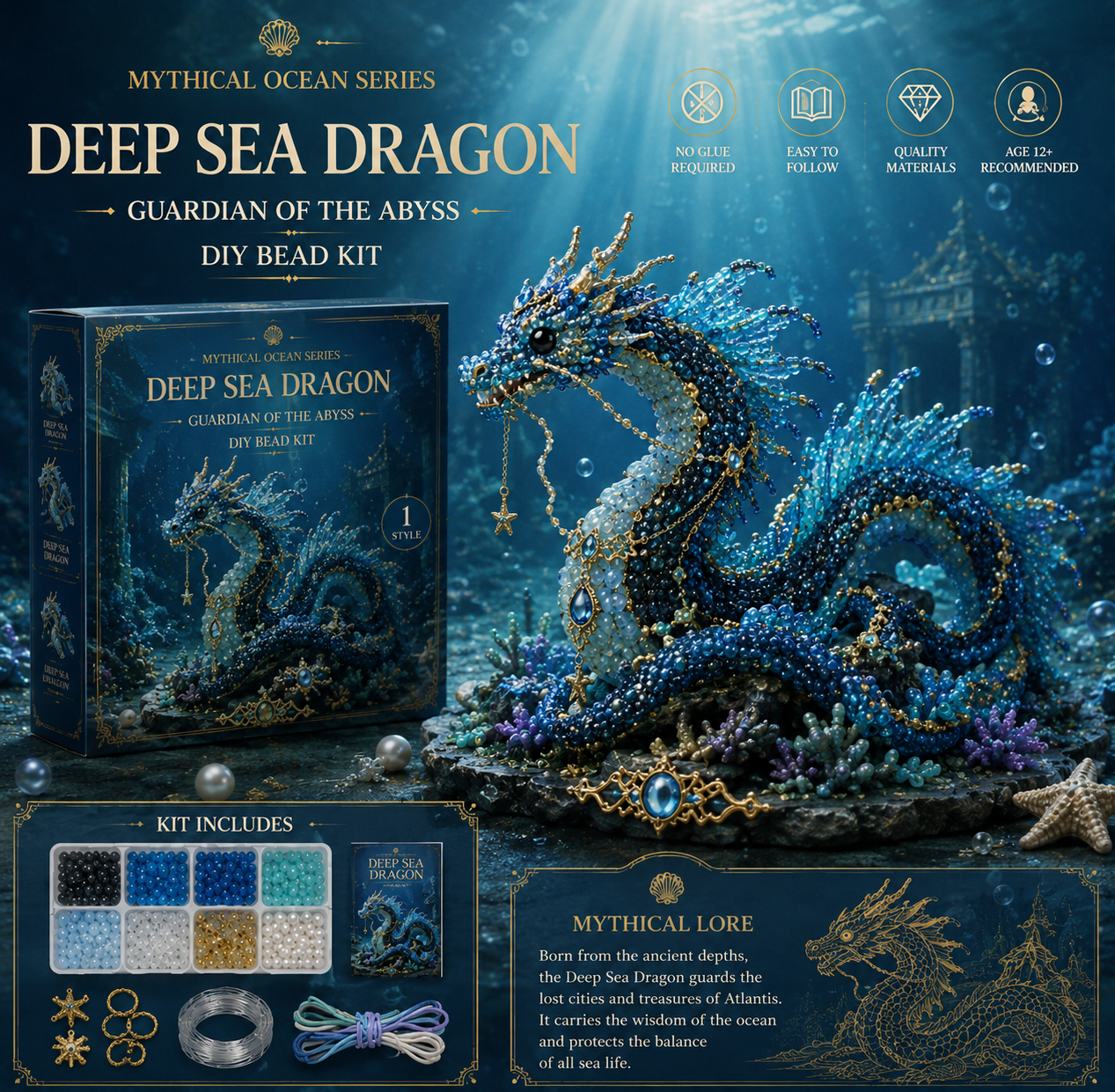 🔥 Last Day — BUY 3 GET 1 FREE 🎉 🌊 Mythical Ocean DIY Bead Kit 🧜✨ — Collect All 12 Magical Creatures 🐙🐬🦀🦄