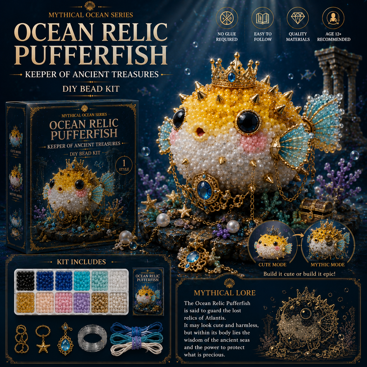 🔥 Last Day — BUY 3 GET 1 FREE 🎉 🌊 Mythical Ocean DIY Bead Kit 🧜✨ — Collect All 12 Magical Creatures 🐙🐬🦀🦄