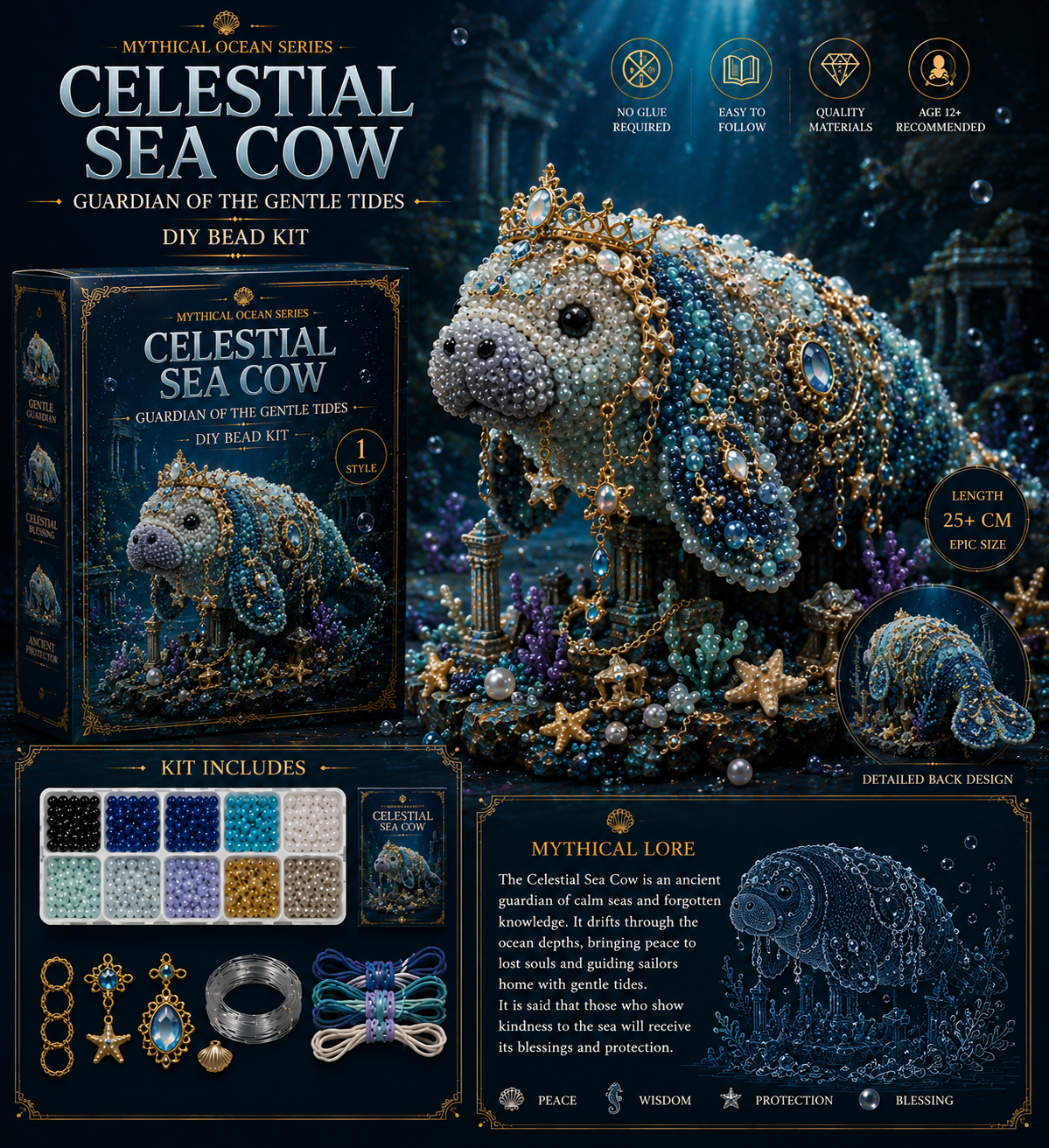 🔥 Last Day — BUY 3 GET 1 FREE 🎉 🌊 Mythical Ocean DIY Bead Kit 🧜✨ — Collect All 12 Magical Creatures 🐙🐬🦀🦄