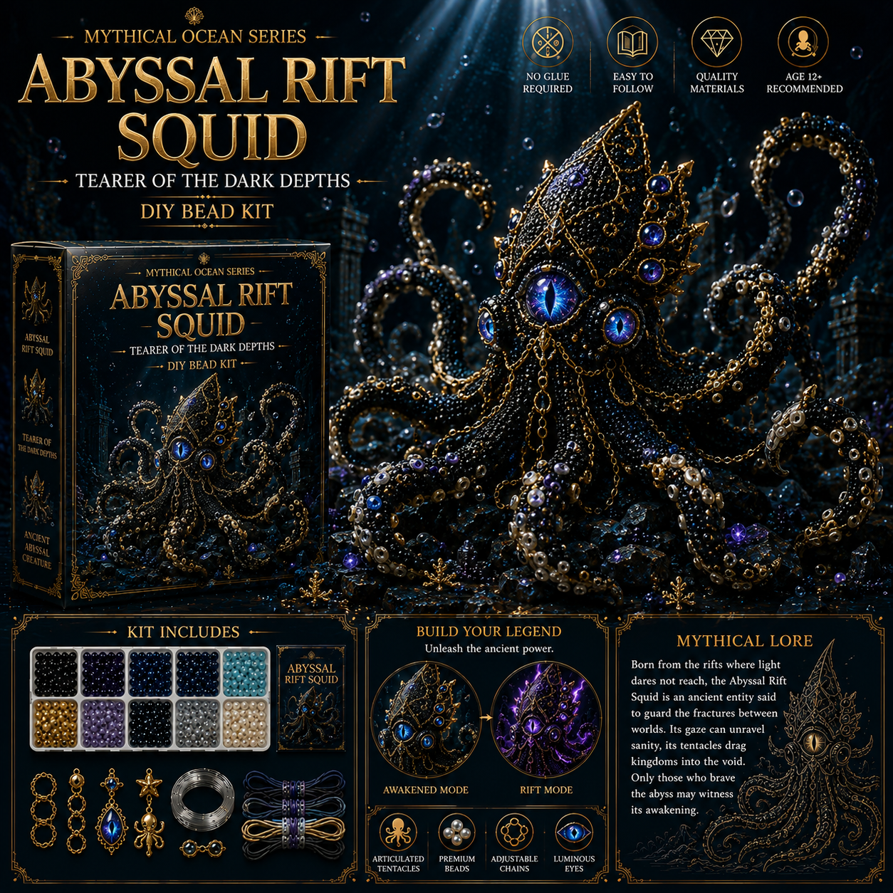 🔥 Last Day — BUY 3 GET 1 FREE 🎉 🌊 Mythical Ocean DIY Bead Kit 🧜✨ — Collect All 12 Magical Creatures 🐙🐬🦀🦄