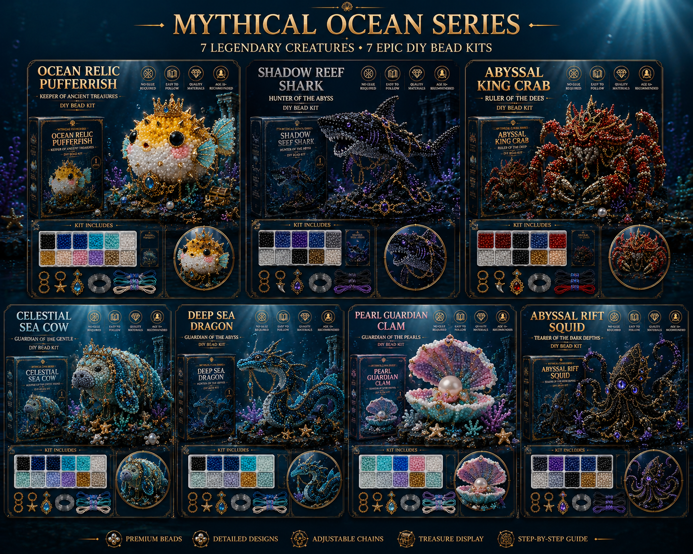 🔥 Last Day — BUY 3 GET 1 FREE 🎉 🌊 Mythical Ocean DIY Bead Kit 🧜✨ — Collect All 12 Magical Creatures 🐙🐬🦀🦄